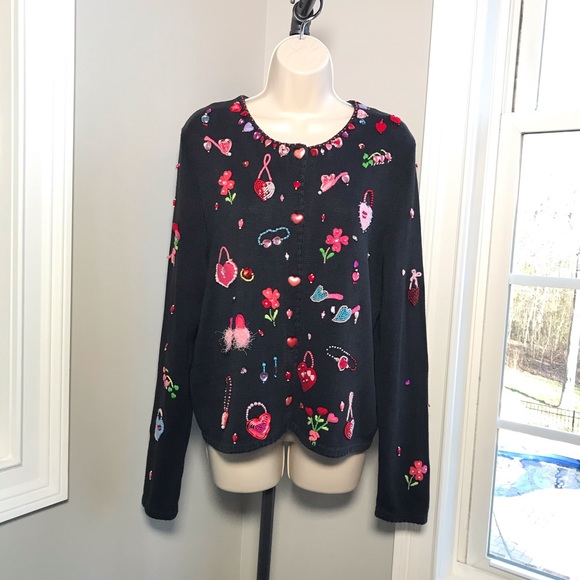 Vintage Michael Simon Valentine’s Day Cardigan ~ Women’s Large - Picture 1 of 12